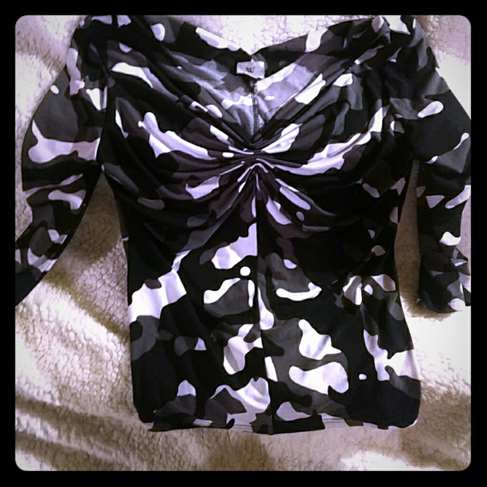 White camouflage syretch 3/4 sleeve top